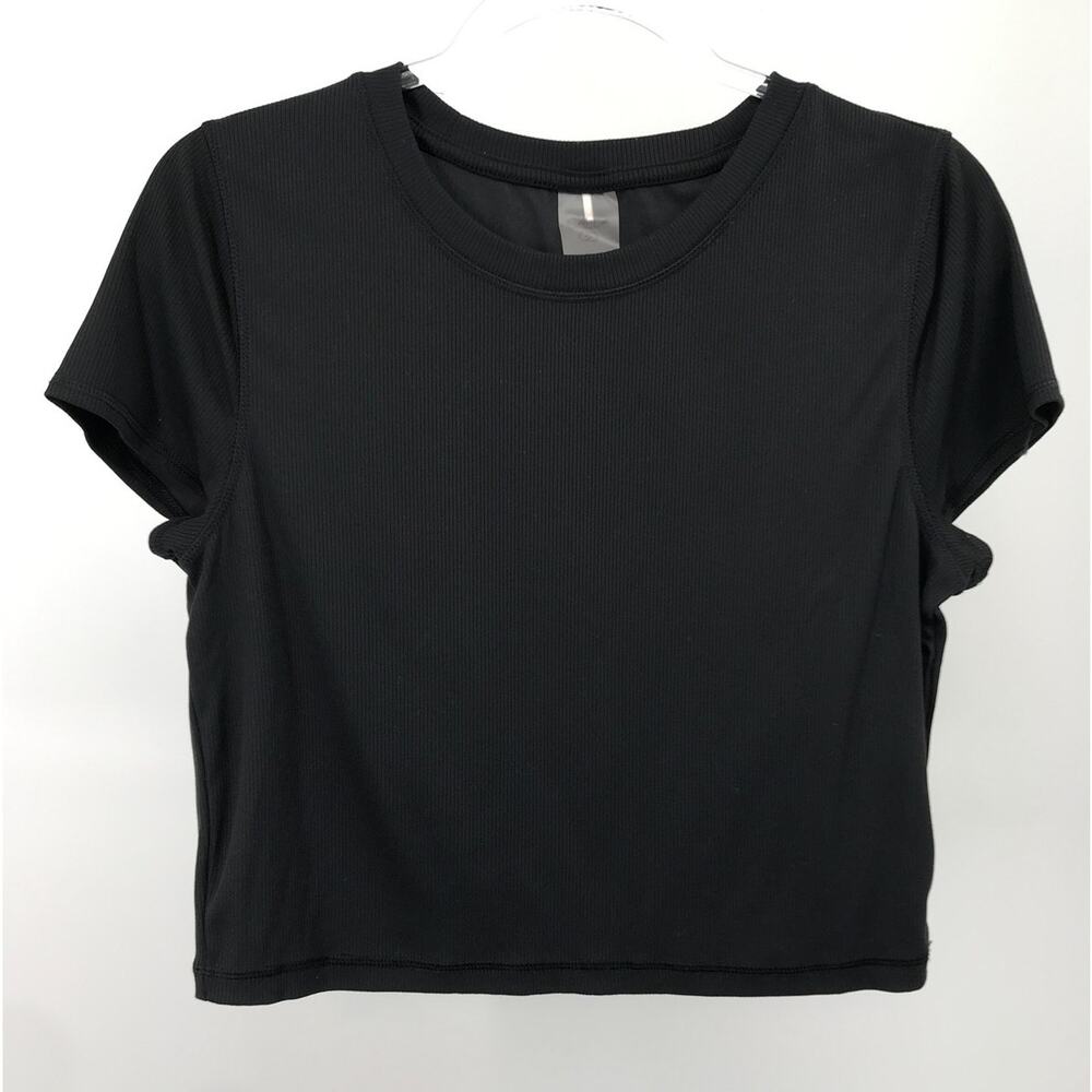 Calia Black Rib Knit Short Sleeve Crop Top Womens XL Activewear